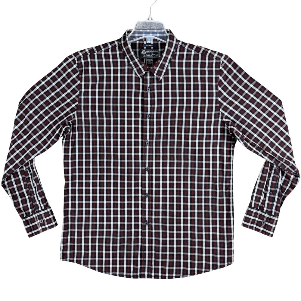 American Rag Men's XL‎ Plaid Button Down Shirt Burgundy Navy Blue Casual Preppy